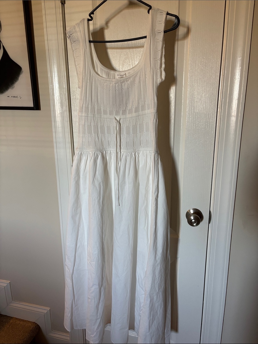 Blu Pepper White Sleeveless Knit-Bodice Maxi Dress
